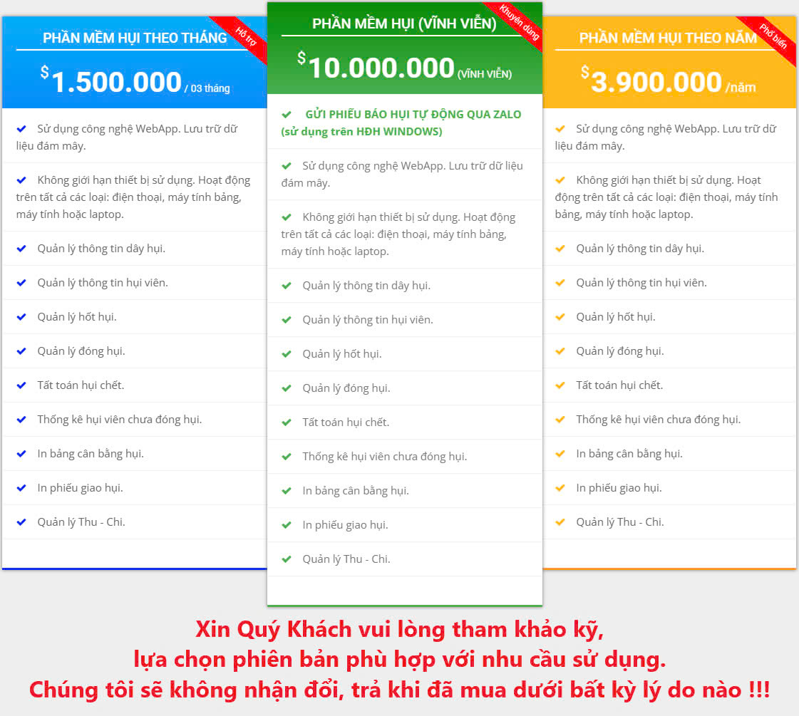 bảng giá dịch vụ